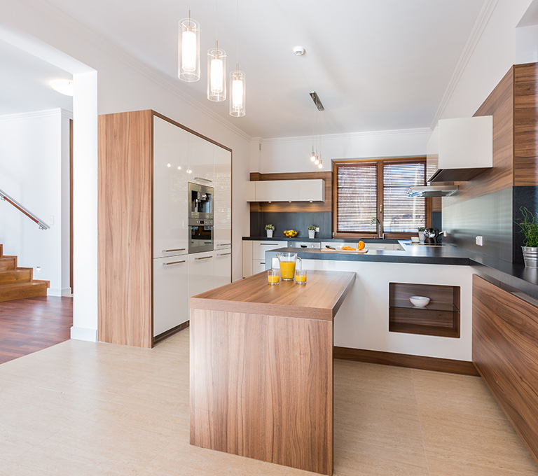 Modern wooden kitchen with island