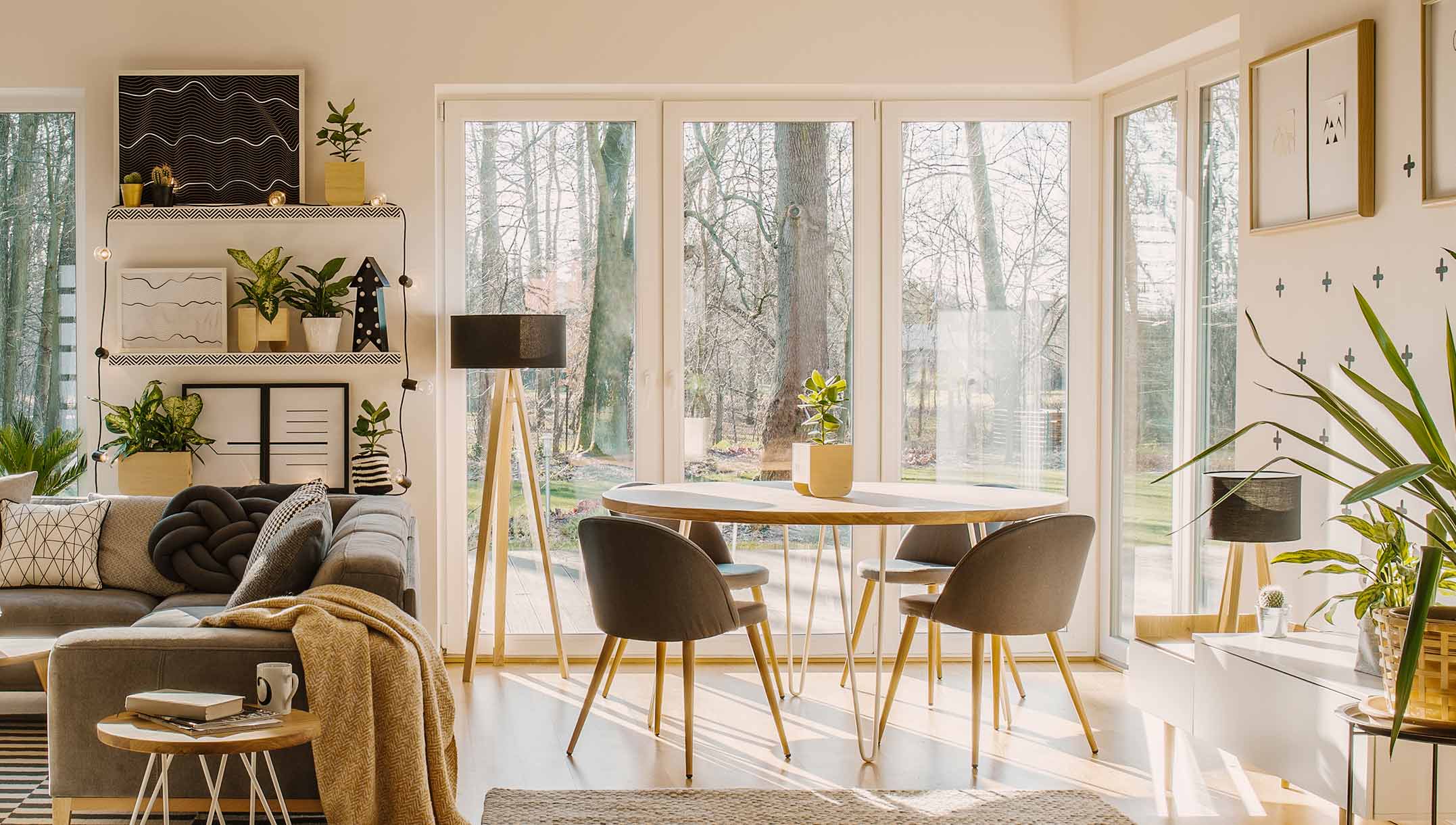 Table and chairs looking into forest