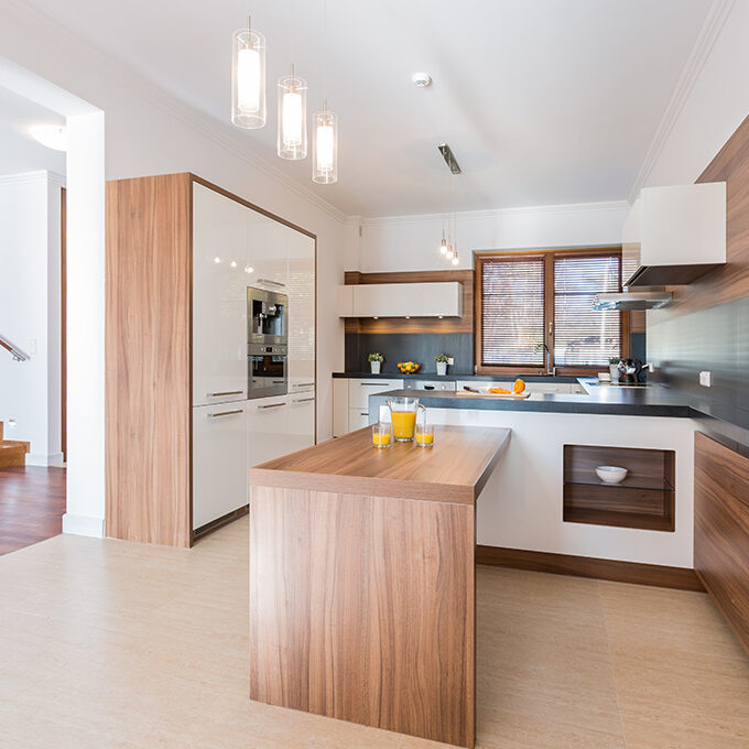 Modern wooden kitchen with island